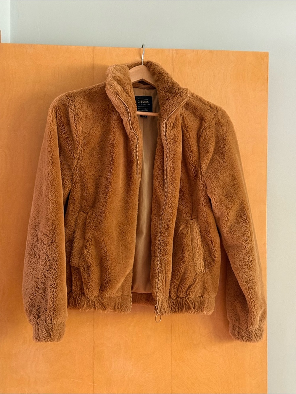 Cisono Los Angeles Brown Faux Fur Teddy Bomber Jacket M